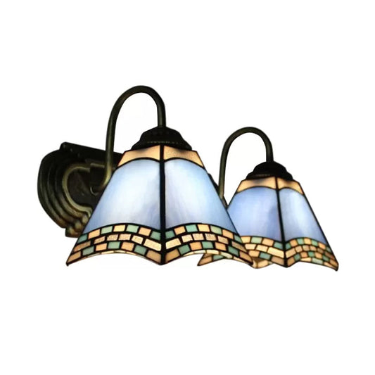 Frendorf | 2 Lichten Pyramide Wandverlichting met Gooseneck Missiestijl Glas-in-lood Wandlamp