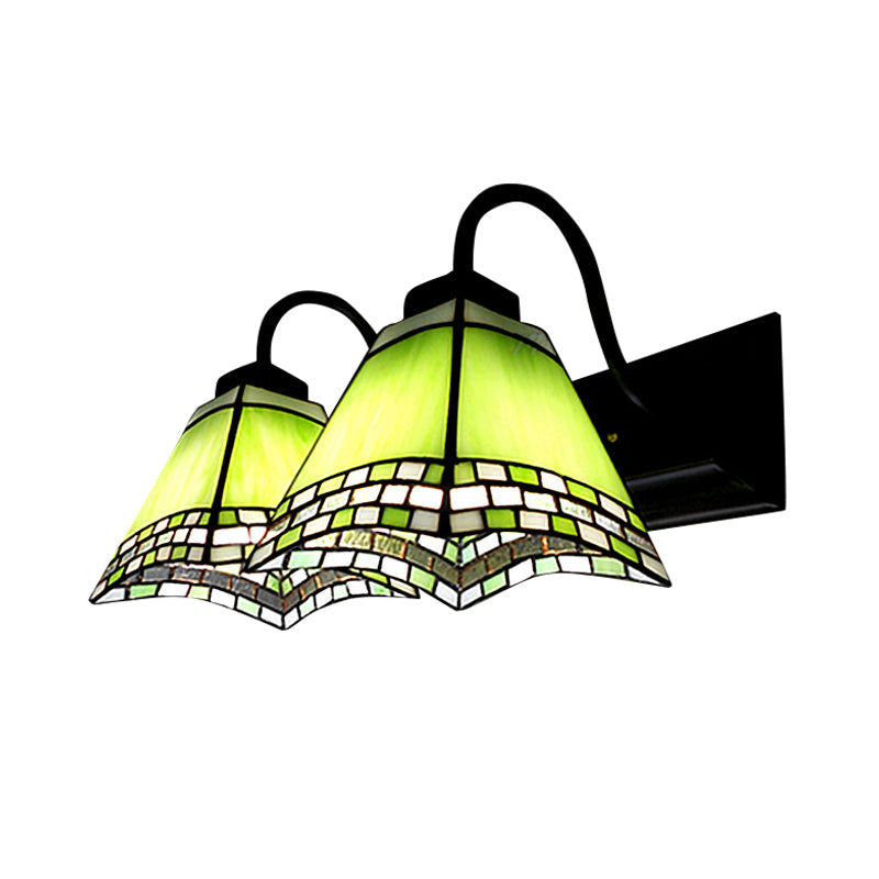 Frendorf | 2 Lichten Pyramide Wandverlichting met Gooseneck Missiestijl Glas-in-lood Wandlamp
