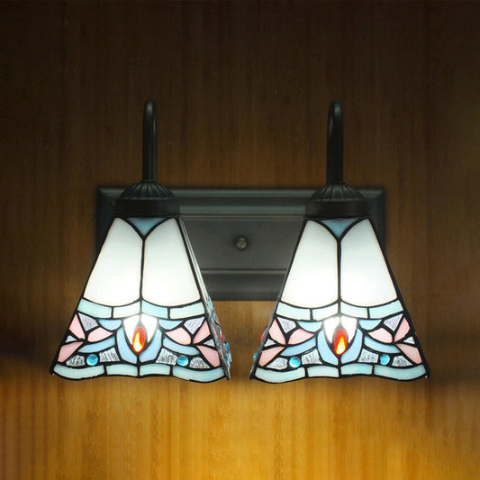 Frendorf | Pyramide Gepoleerd Glas Wandlamp Tiffany 2 Koppen Zwart/Brass/Bronze Wandbevestiging Lichtarmatuur