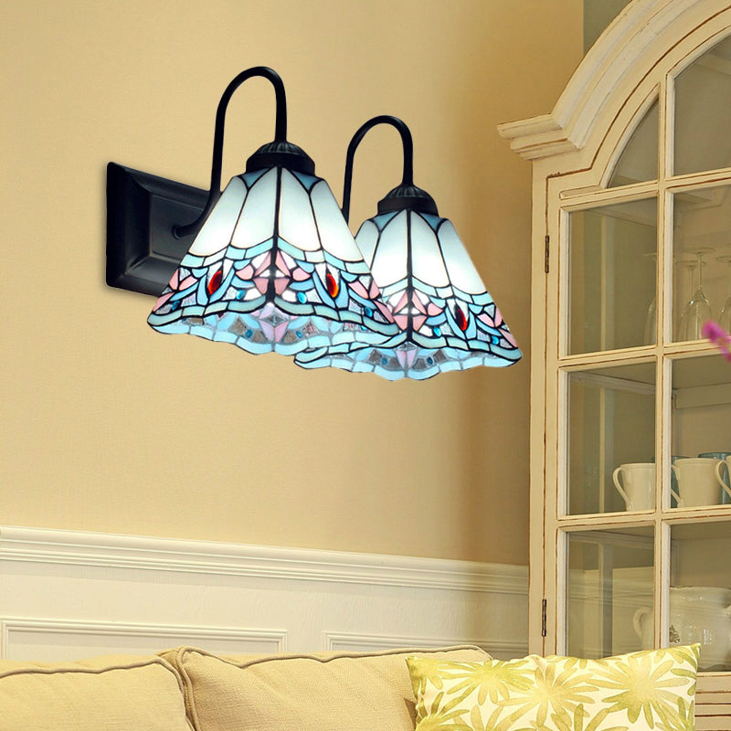 Frendorf | Pyramide Gepoleerd Glas Wandlamp Tiffany 2 Koppen Zwart/Brass/Bronze Wandbevestiging Lichtarmatuur