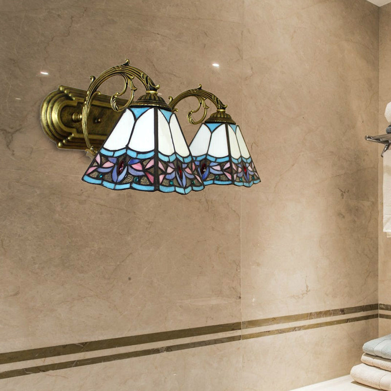 Frendorf | Pyramide Gepoleerd Glas Wandlamp Tiffany 2 Koppen Zwart/Brass/Bronze Wandbevestiging Lichtarmatuur