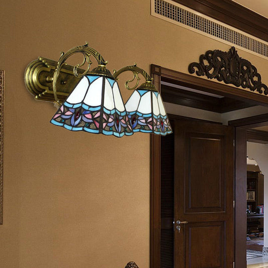 Frendorf | Pyramide Gepoleerd Glas Wandlamp Tiffany 2 Koppen Zwart/Brass/Bronze Wandbevestiging Lichtarmatuur