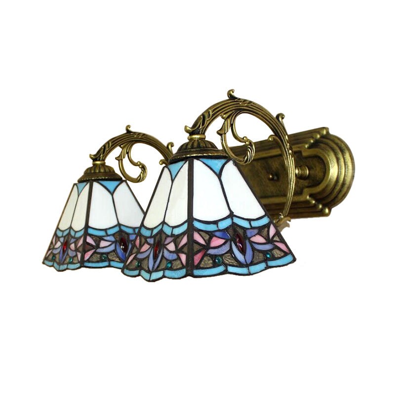 Frendorf | Pyramide Gepoleerd Glas Wandlamp Tiffany 2 Koppen Zwart/Brass/Bronze Wandbevestiging Lichtarmatuur