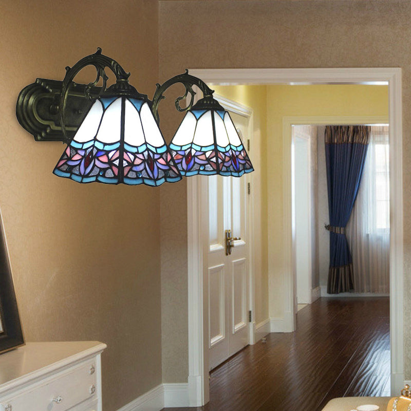 Frendorf | Pyramide Gepoleerd Glas Wandlamp Tiffany 2 Koppen Zwart/Brass/Bronze Wandbevestiging Lichtarmatuur