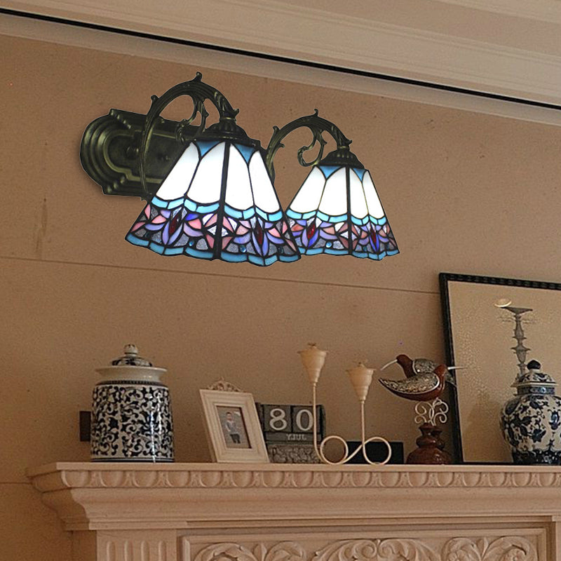 Frendorf | Pyramide Gepoleerd Glas Wandlamp Tiffany 2 Koppen Zwart/Brass/Bronze Wandbevestiging Lichtarmatuur