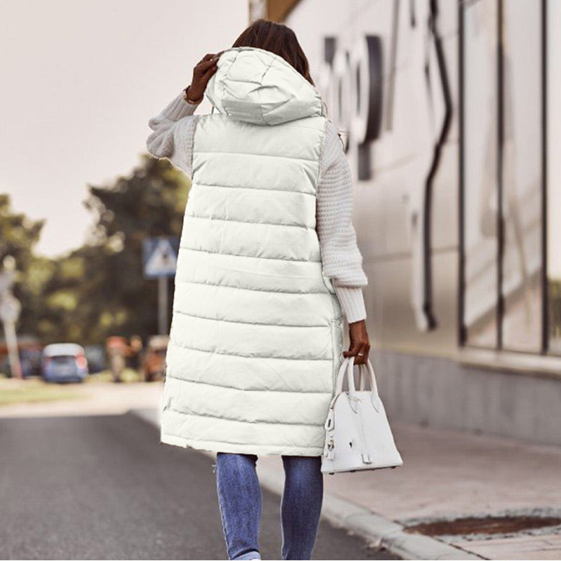 Frendorf | Lange, ärmellose Weste für Damen mit Kapuze für den Winter