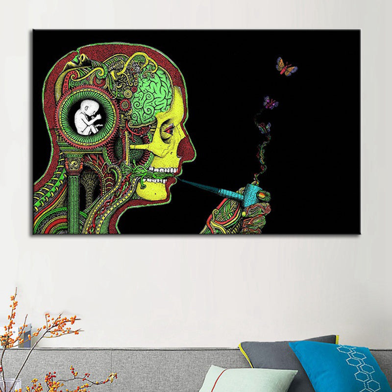 Frendorf | Rookende Man Wandkunst Print Moderne Canvas in Groen voor Grote Kamer, Meerdere Maten
