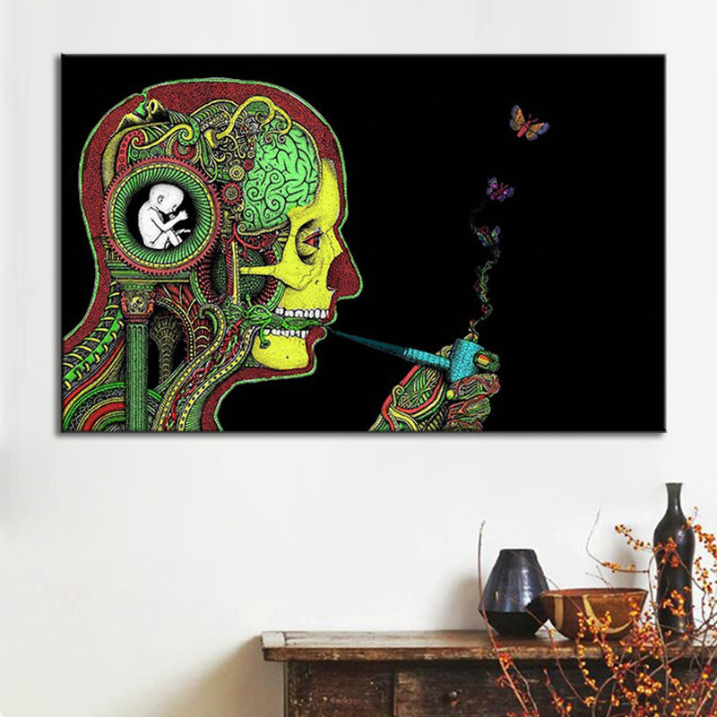 Frendorf | Rookende Man Wandkunst Print Moderne Canvas in Groen voor Grote Kamer, Meerdere Maten