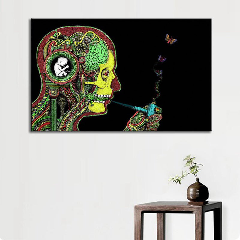 Frendorf | Rookende Man Wandkunst Print Moderne Canvas in Groen voor Grote Kamer, Meerdere Maten
