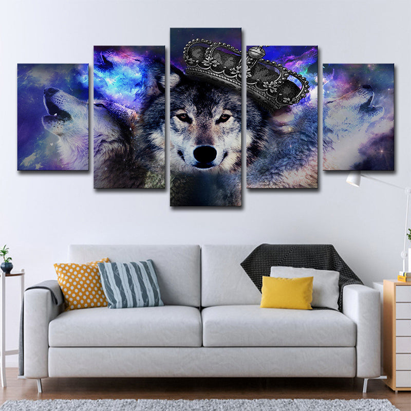 Frendorf | Digitale Druck Wölfe Wandkunst Lila Modernismus Leinwand für Wohnzimmer, Mehrteilig