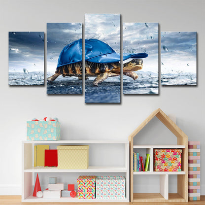 Frendorf | Blauer Schildkröte mit Cap Canvas Multi-Stück Moderner Stil Wohnzimmer Wandkunst