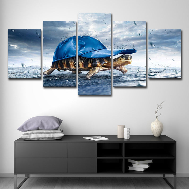 Frendorf | Blauer Schildkröte mit Cap Canvas Multi-Stück Moderner Stil Wohnzimmer Wandkunst