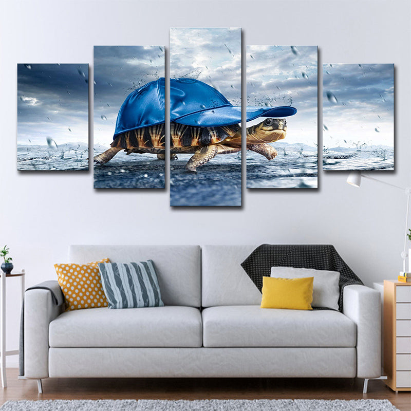 Frendorf | Blauer Schildkröte mit Cap Canvas Multi-Stück Moderner Stil Wohnzimmer Wandkunst