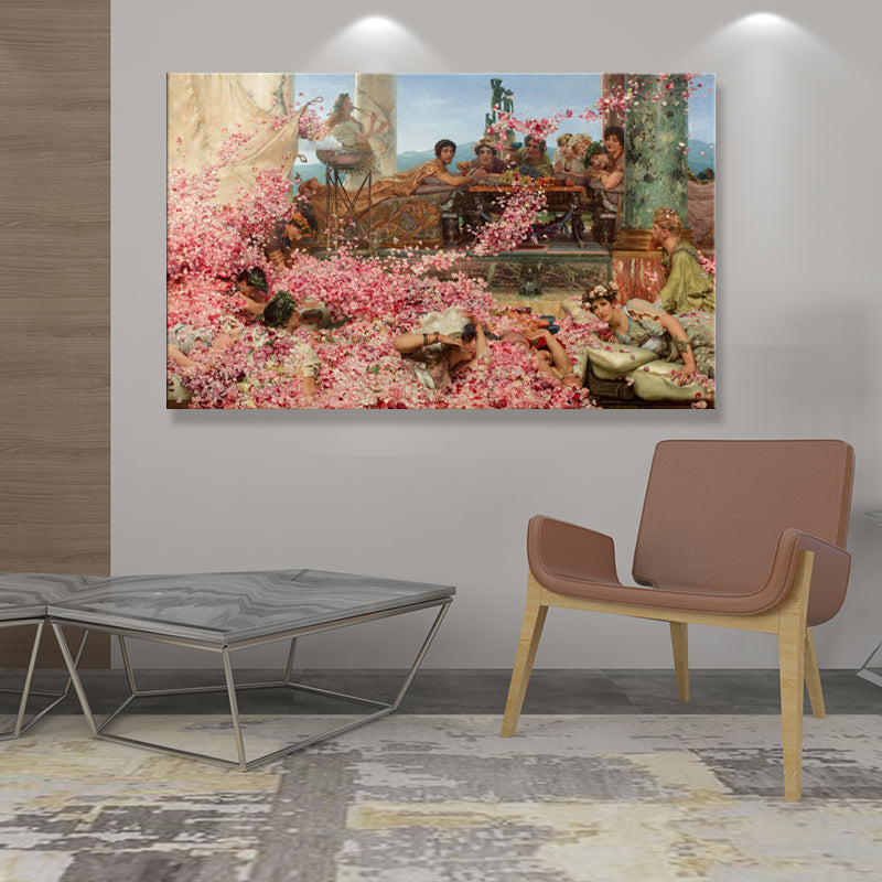 Frendorf | Textured People und Rosenmalerei Rustikale Leinwand Wandkunst in Pink für das Wohnzimmer