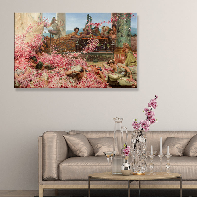 Frendorf | Textured People und Rosenmalerei Rustikale Leinwand Wandkunst in Pink für das Wohnzimmer