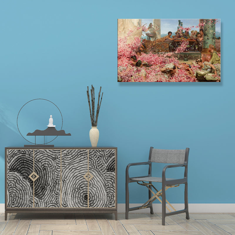 Frendorf | Textured People und Rosenmalerei Rustikale Leinwand Wandkunst in Pink für das Wohnzimmer