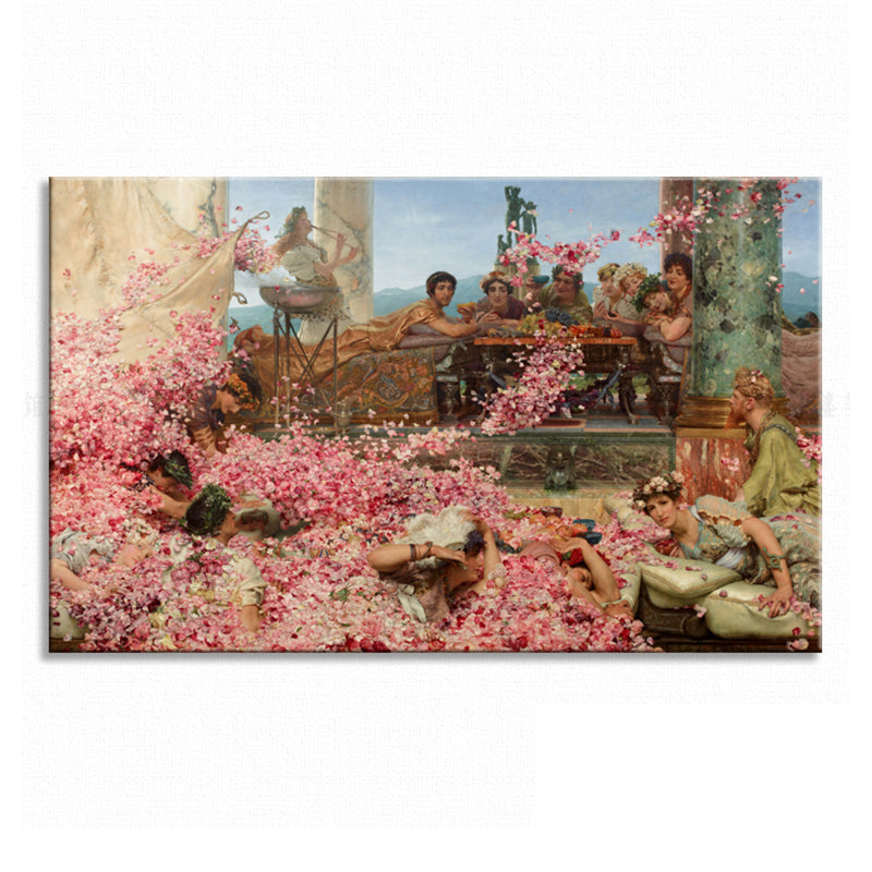 Frendorf | Textured People und Rosenmalerei Rustikale Leinwand Wandkunst in Pink für das Wohnzimmer