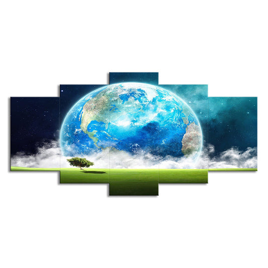 Frendorf | Blauer moderner Leinwanddruck Wiesen- und Riesen-Erde-Ansicht Wandkunst Deko für das Wohnzimmer