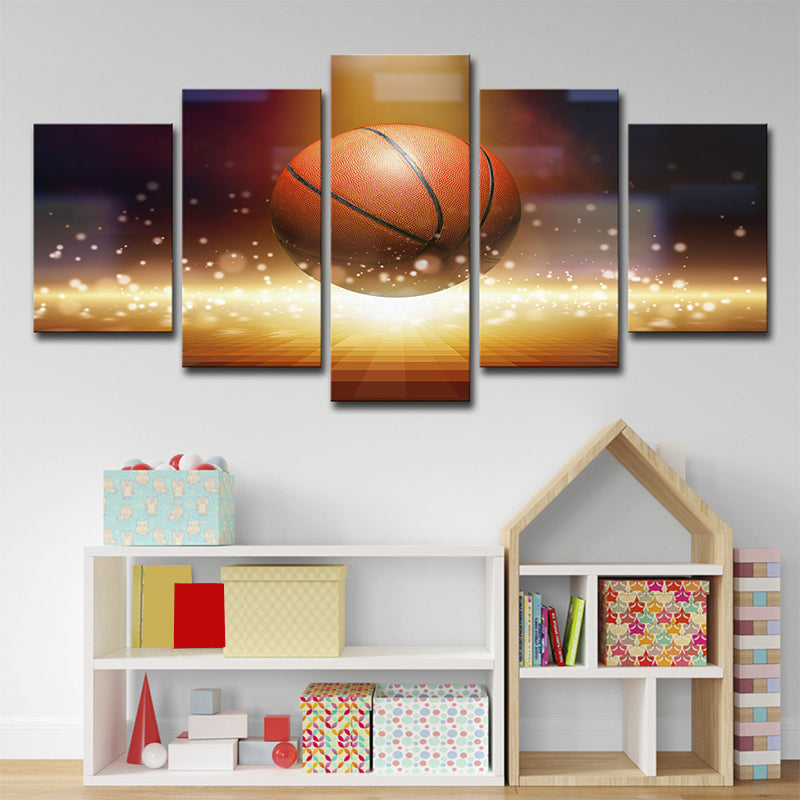 Frendorf | Basketball und Firefly Leinwandkunst Braune zeitgenössische Wanddekoration für Jungen Schlafzimmer