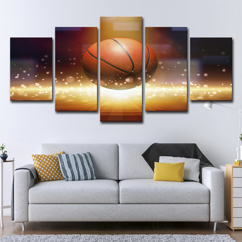 Frendorf | Basketball und Firefly Leinwandkunst Braune zeitgenössische Wanddekoration für Jungen Schlafzimmer