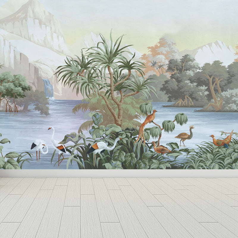 Frendorf | Tropix River Halcyons Wandtattoo Non-Woven Waschbare Grüne Wandkunst für das Wohnzimmer