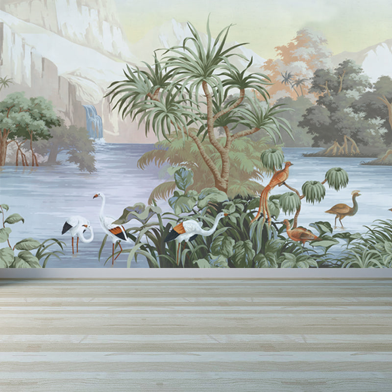 Frendorf | Tropix River Halcyons Wandtattoo Non-Woven Waschbare Grüne Wandkunst für das Wohnzimmer