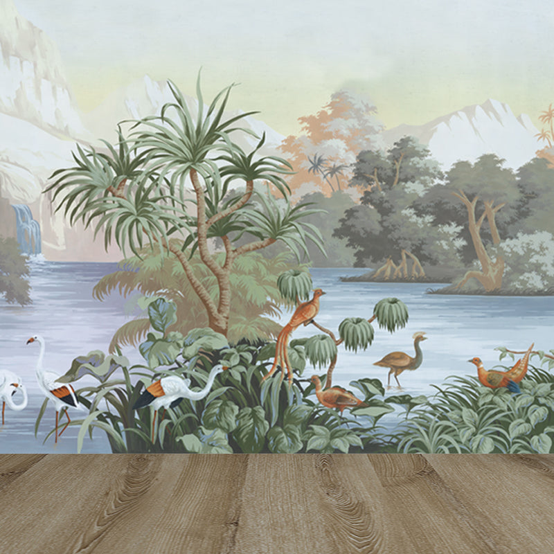 Frendorf | Tropix River Halcyons Wandtattoo Non-Woven Waschbare Grüne Wandkunst für das Wohnzimmer