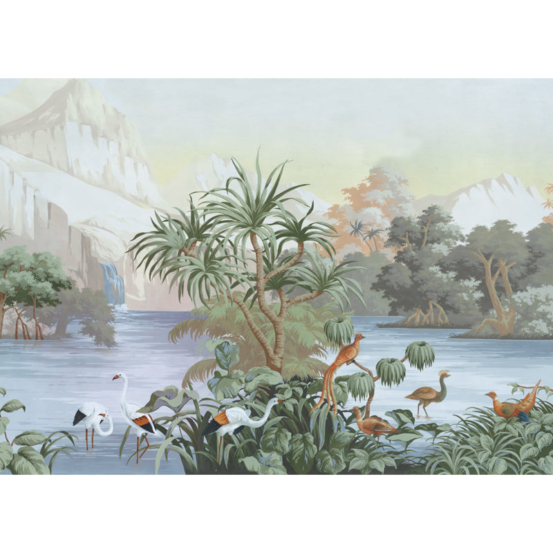 Frendorf | Tropix River Halcyons Wandtattoo Non-Woven Waschbare Grüne Wandkunst für das Wohnzimmer