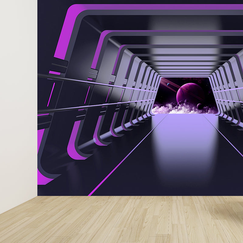 Futuristische Raumschiff Flur Wandtattoo für Wohnzimmer Personalisierte Wandkunst in hellen Farben