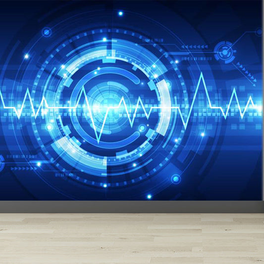 Frendorf | 3D Illusion Gear Print Tapete Neuheit Vliesstoff Wandkunst in Blau für Jungenzimmer