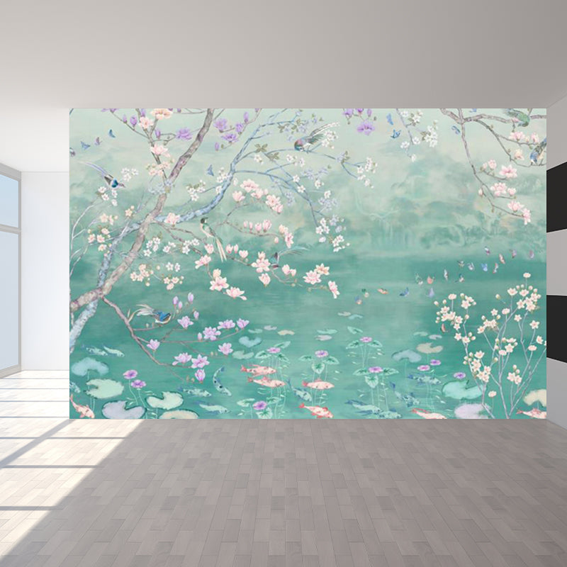 Frühling Blüte Lotus Teich Wandbild Zeitgenössisch Wasserdicht Schlafzimmer Wandverkleidung, Maßgeschneidert