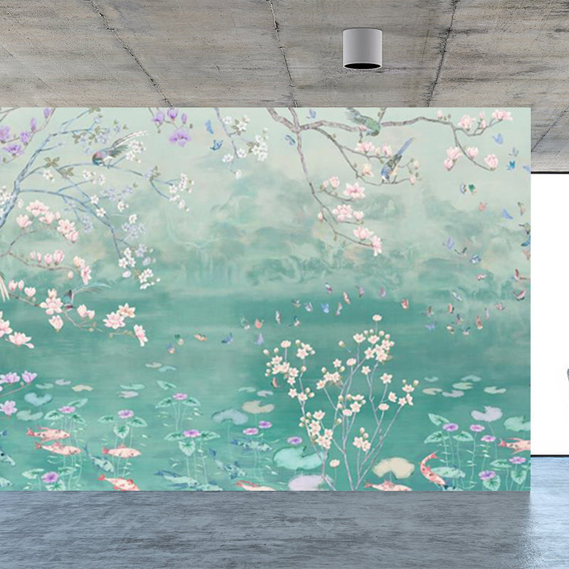 Frühling Blüte Lotus Teich Wandbild Zeitgenössisch Wasserdicht Schlafzimmer Wandverkleidung, Maßgeschneidert