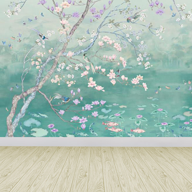 Frühling Blüte Lotus Teich Wandbild Zeitgenössisch Wasserdicht Schlafzimmer Wandverkleidung, Maßgeschneidert