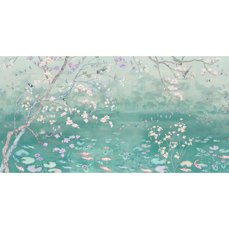 Frühling Blüte Lotus Teich Wandbild Zeitgenössisch Wasserdicht Schlafzimmer Wandverkleidung, Maßgeschneidert