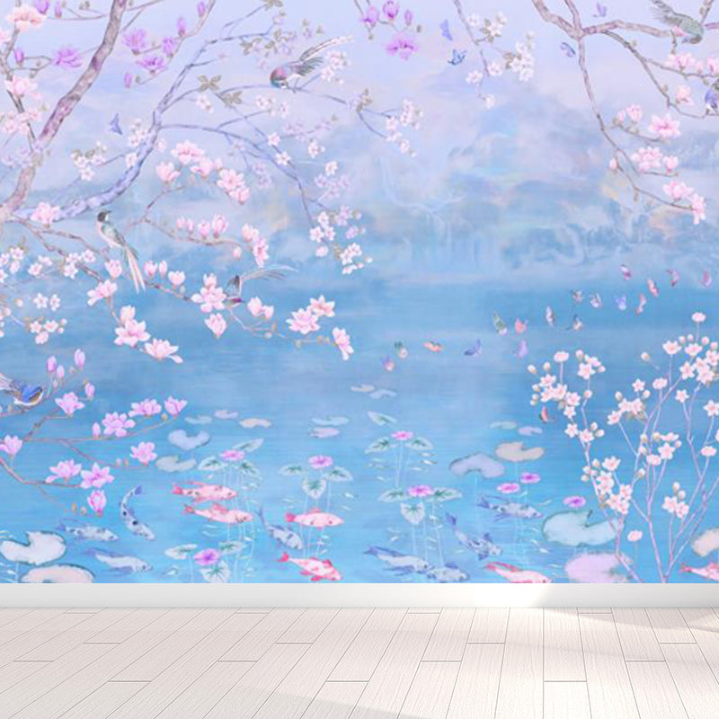 Frühling Blüte Lotus Teich Wandbild Zeitgenössisch Wasserdicht Schlafzimmer Wandverkleidung, Maßgeschneidert