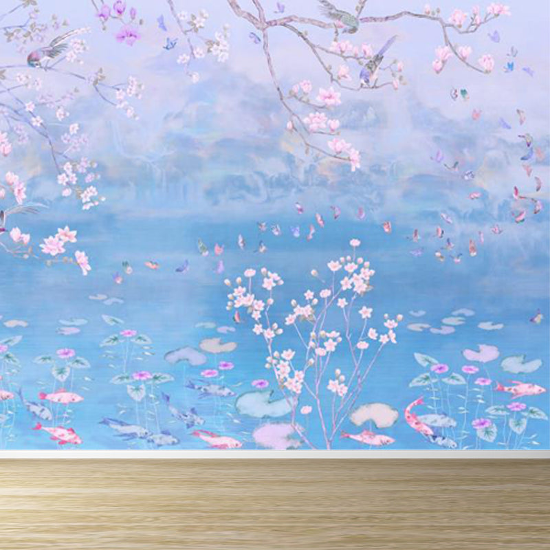 Frühling Blüte Lotus Teich Wandbild Zeitgenössisch Wasserdicht Schlafzimmer Wandverkleidung, Maßgeschneidert