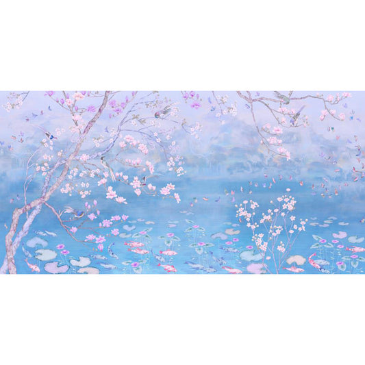 Frühling Blüte Lotus Teich Wandbild Zeitgenössisch Wasserdicht Schlafzimmer Wandverkleidung, Maßgeschneidert