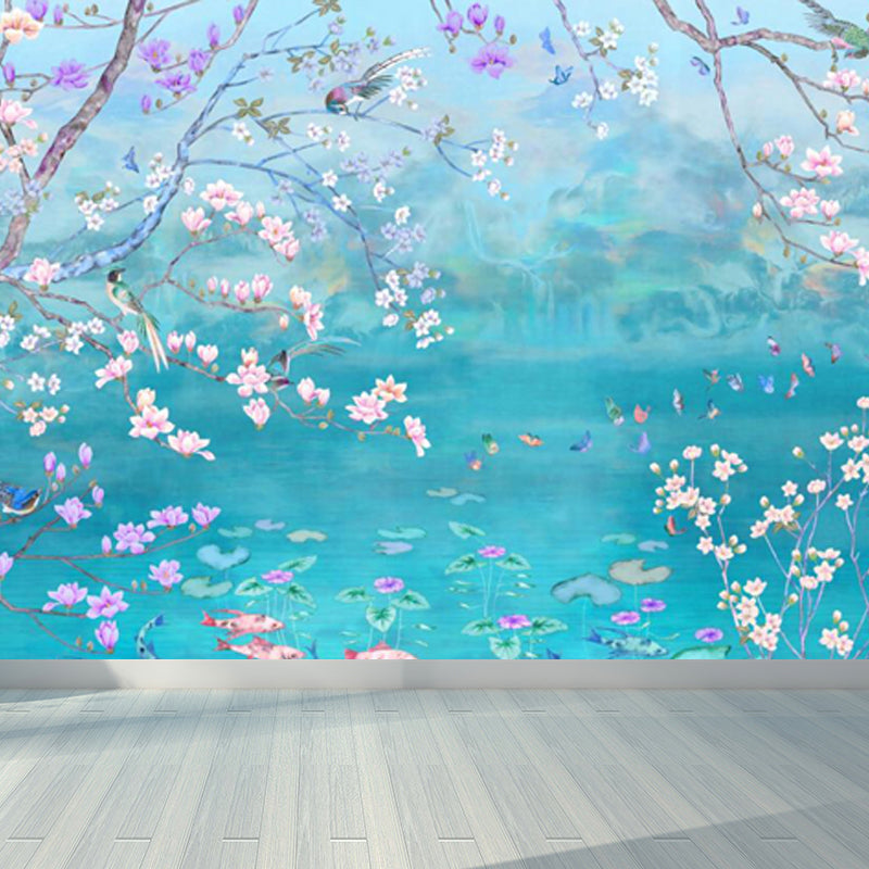 Frühling Blüte Lotus Teich Wandbild Zeitgenössisch Wasserdicht Schlafzimmer Wandverkleidung, Maßgeschneidert