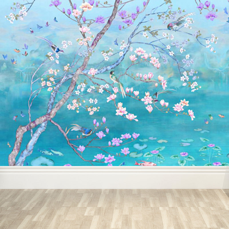 Frühling Blüte Lotus Teich Wandbild Zeitgenössisch Wasserdicht Schlafzimmer Wandverkleidung, Maßgeschneidert