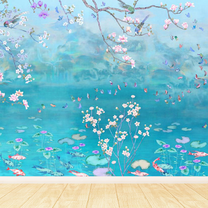 Frühling Blüte Lotus Teich Wandbild Zeitgenössisch Wasserdicht Schlafzimmer Wandverkleidung, Maßgeschneidert