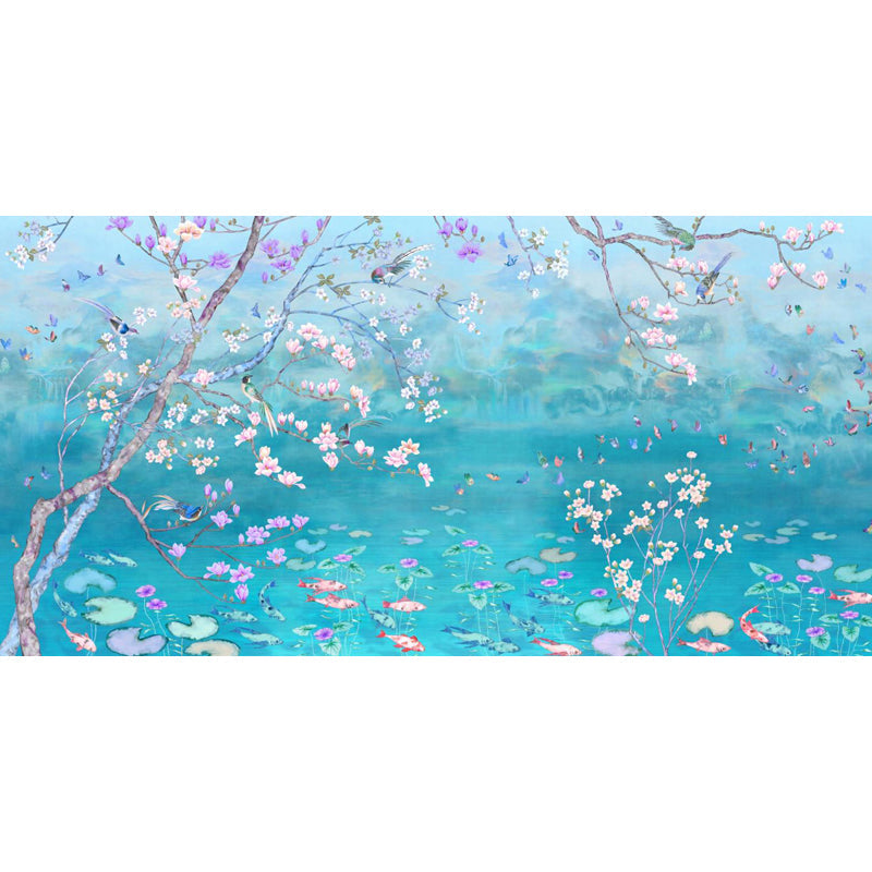 Frühling Blüte Lotus Teich Wandbild Zeitgenössisch Wasserdicht Schlafzimmer Wandverkleidung, Maßgeschneidert