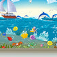 Blaues Ozean Tiere Wandgemälde Nautical Cartoon Wasserfest Wandkunst für Babyzimmer