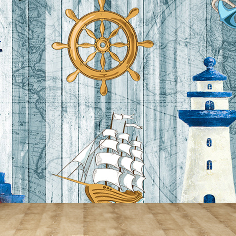Maritimer Leuchtturm Tapetenwechsel Cartoon Vliesstoff Wanddekoration für das Wohnzimmer