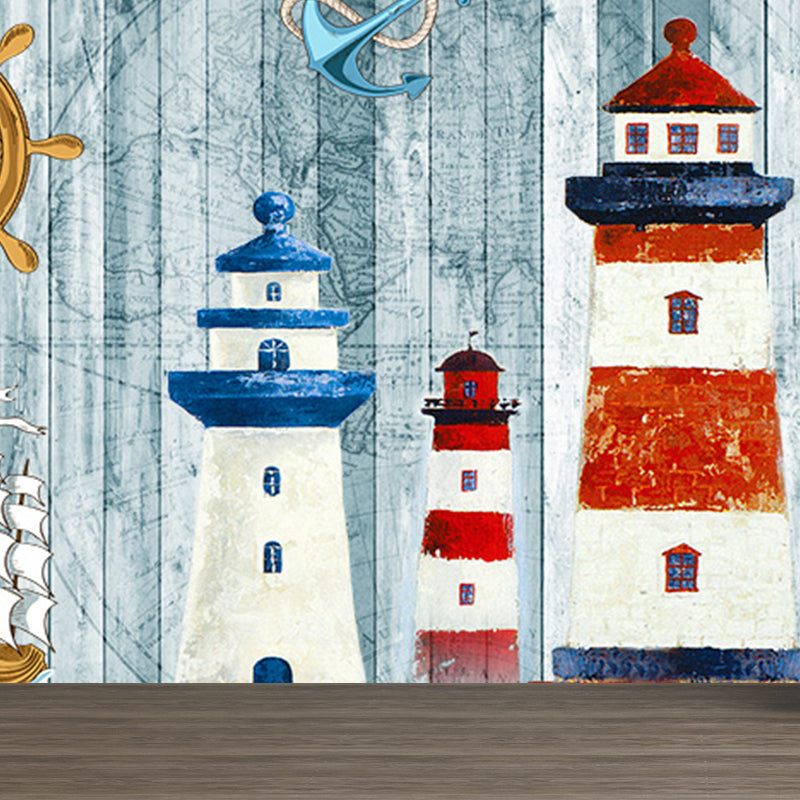 Maritimer Leuchtturm Tapetenwechsel Cartoon Vliesstoff Wanddekoration für das Wohnzimmer