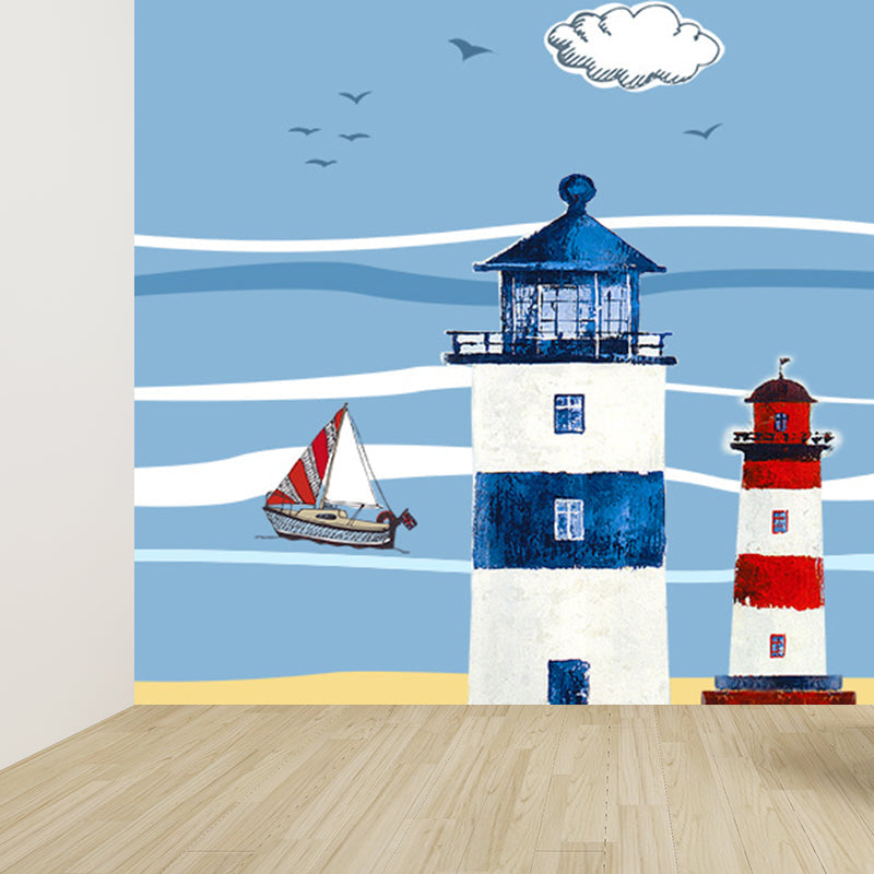 Maritimer Leuchtturm Tapetenwechsel Cartoon Vliesstoff Wanddekoration für das Wohnzimmer