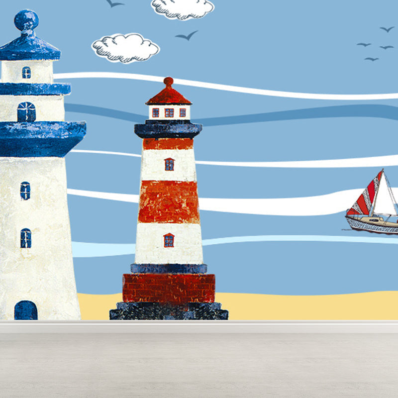 Maritimer Leuchtturm Tapetenwechsel Cartoon Vliesstoff Wanddekoration für das Wohnzimmer