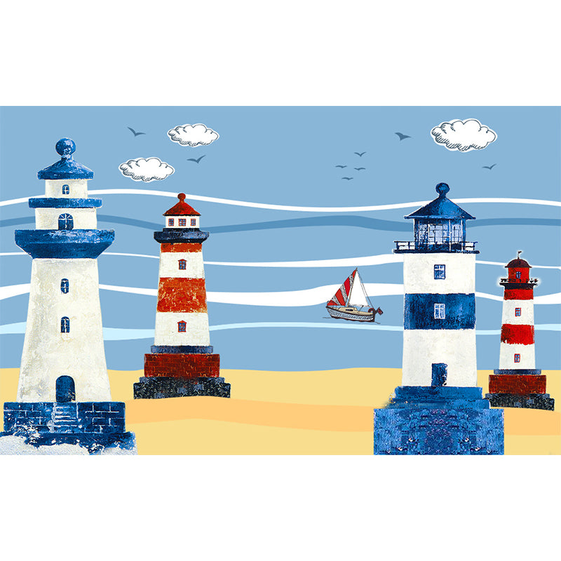 Maritimer Leuchtturm Tapetenwechsel Cartoon Vliesstoff Wanddekoration für das Wohnzimmer
