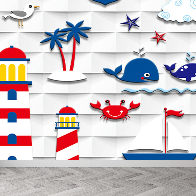 Maritimer Leuchtturm Tapetenwechsel Cartoon Vliesstoff Wanddekoration für das Wohnzimmer
