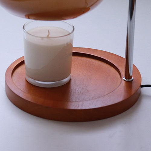 Frendorf | Melva Vintage Glasdom-Lampe mit Holzsockel | Schmelzendes Wachs | Dimmer | Stimmungslicht | Deko für Zuhause