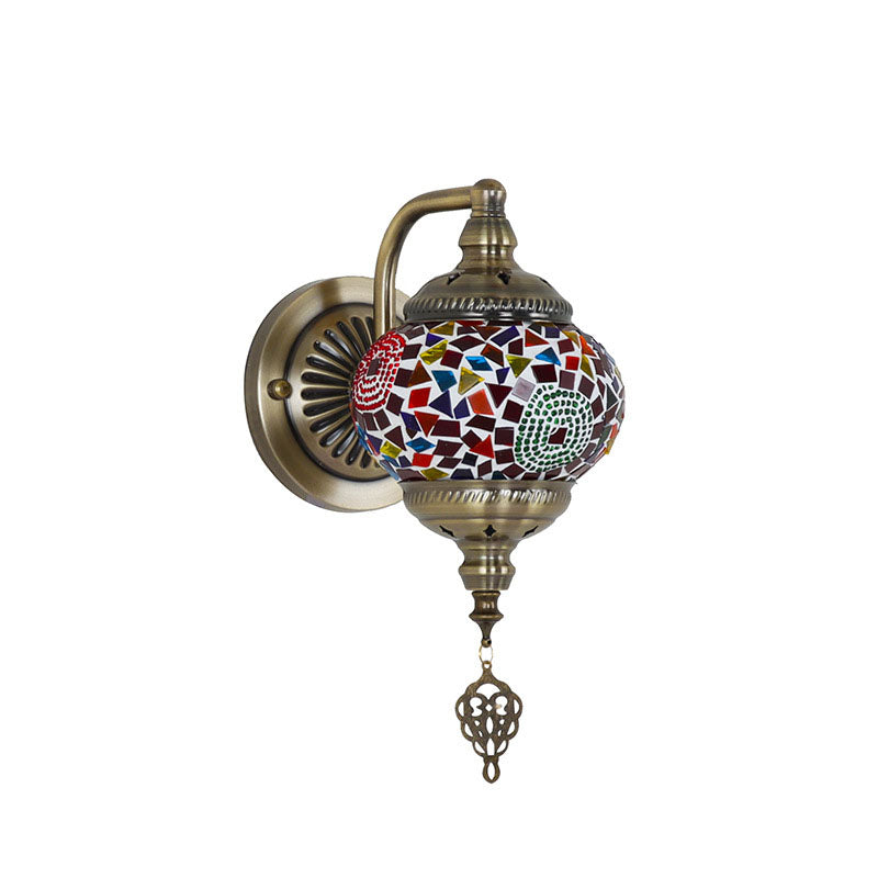 Zeitgenössische Retro Eisen Glas Mosaik Globus 1-Licht Wand Sconces Lampe Für Flur